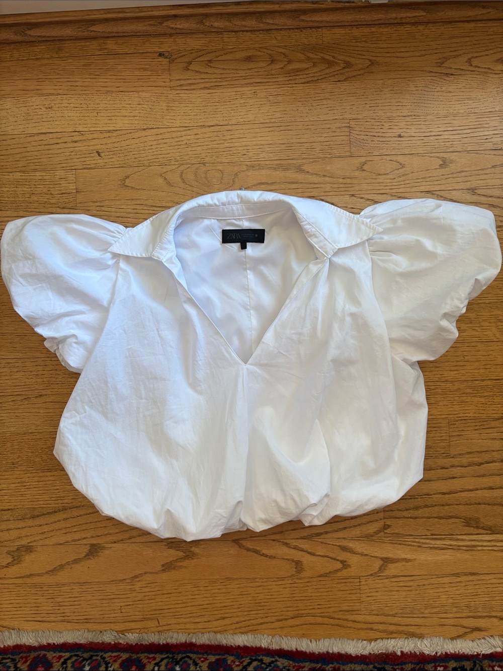ZARA White Puff-Sleeve Puff waist Poplin Blouse